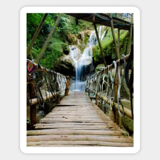 Bamboo footbridge to waterfall - vertical Magnet